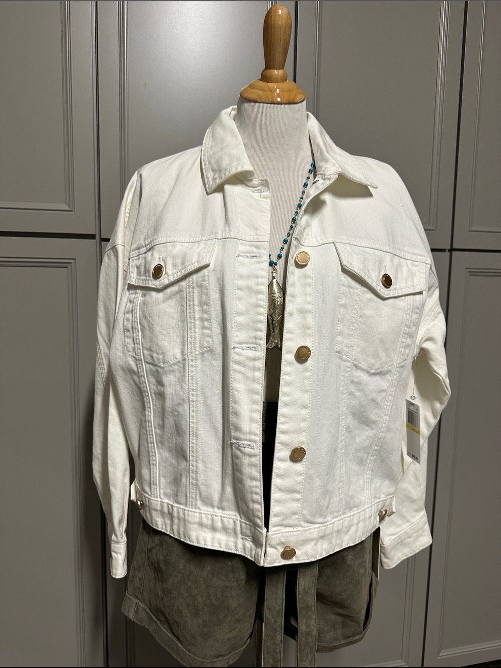 Blank NYC Cream White Denim  Jacket with Metal Buttons